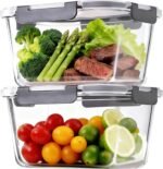 2 Pack Large Glass Food Storage Containers with Lids 85oz/10.5cup Big Airtight Storage Containers for Rotisserie Chicken Meal Prep Leftovers, BPA Free & Leak Proof, Microwave, Oven Safe (gray) - Image 2