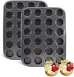 2 Pack Premium Bakeware 24-Cup, Mini Muffin Pan, Dishwasher Oven Safe (Black, Steel) - Image 2