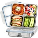 2 Pack Stainless Steel Snack Containers, Leakproof 4 Compartment Meal Prep Containers with Lids, Reusable Metal Bento Box for Adults Office Travel Gym Lunch Box for Work Dishwasher Safe - Image 2