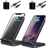 2 Pack Wireless Charging Stand, 20W Fast Charging Stand with QC3.0 Adapter for Samsung Galaxy S25/S25+/S25 Ultra/S24/S23/S22/S21/Note, for iPhone 17 Air Pro Max/16/15/14/13/12/11 Series, and More. - Image 2