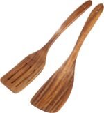 2 Pack Wooden Spatula, Acacia Wood Long Handle Flat Frying Turner, Handmade wooden spoons for cooking, Kitchen Utensil set, Non-Stick Cooking Spurtle Utensils for kitchen use - Image 2
