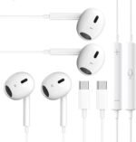 2 Packs USB C Headphones，Type C for iPhone Wired Headphones for iPhone 16/15/17 Earbuds with Mic and Volume Control，Hi-Fi Stereo In Ear Earphones for Galaxy S24/S23~S20/Note 10/20 (White+White) - Image 2