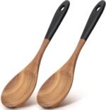 2 Pcs 12" Large Wooden Spoons for Cooking Utensils Acacia Wood Non Stick Serving Spoon for Baking Cooking Spatula Set Bamboo Teak Long Stirring Mixing Spoons Big Ladle Kitchen Tools Gift - Image 2