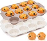 2 Pcs Silicone Muffin Pans for Baking with Metal Reinforced Frame, Nonstick Cupcake Tray for Oven, 12 Cups Regular Size Silicone Molds for Egg Bites, Dishwasher Safe (Brown, Cream) - Image 2