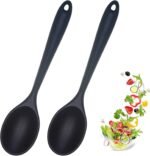 2 Pcs Silicone Nonstick Mixing Spoon, Silicone Spoons for Cooking Heat Resistant, Cooking Utensil for Kitchen Cooking Baking Stirring Serving (Black) - Image 2
