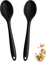 2 Pcs Small Silicone Spoons,8Inch Mixing Spoons for cooking,Heat Resistant for Kitchen Cooking Baking Stirring Mixing Tools (Black A) - Image 2