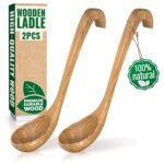 2 Pcs Wooden Ladle for Soup – 10.8×2.8" Bamboo Soup Ladle for Stews and Sauces with Deep 2.7 fl oz Capacity & Lacquer-Coated Finish – Wooden Cooking Spoons with Hook Handles for Kitchen & Catering - Image 2