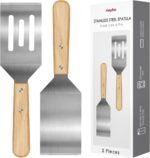2 Pieces Stainless Steel Spatula Set,Metal Spatula for Cast Iron Skillet,Metal Spatula for Cooking with Wooden Handle,Metal Spatulas for kitchen use for Pancakes,Frying steak,Burger and Desserts - Image 2