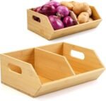 2 Set Bamboo Storage Bins, Pantry Organizers and Storage, Kitchen Countertop Organization and Storage Basket for Produce, Onions, Potatoes, Garlic, Fruits, Vegetable and Bread - Image 2