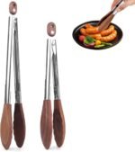 2-pcsTongs for Cooking with Wooden Tips - Nonstick Cooking Tongs & Salad Tongs for Blooming Food，Cooking, BBQ and Tossing Salad - Made of Natural Walnut Wood，Long Style15inch Short Style 11.4inch - Image 2