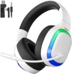 2.4Ghz Wireless Gaming Headset for PS5, PS4, PC, Mac, Bluetooth 5.4 Gaming Headphones with Noise Canceling Mic, 70H Battery, Surround Sound, Lay-Flat & Foldable - RGB White - Image 2