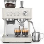 20 Bar Espresso Machine with Built-in Anti-Clog Coffee Grinder, Expresso Coffee Machines with Milk Steam Wand/Frother/Tamping Tools,Espresso Maker with Grinder for Lattes-White - Image 2