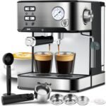 20 Bar Espresso Machine with Milk Frother, Dual Shot Coffee Maker, ESE Pod, Coffee Machine with Pressure Display, 54 OZ Removable Water Tank for Home Barista (Silver) - Image 2
