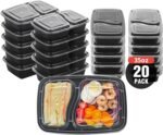 20 Pack Meal Prep Containers 2 Compartment, Reusable Food Storage Containers with Lids, Microwave Safe Bento Boxes, Disposable Lunch Boxes for Portion Control, BPA Free - Image 2