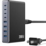 200W USB C Charger Block,GaN IV Charging Station 8 Ports,QC4.0 Fast Charging Station Hub+PD 65W USB C Laptop Charger Adapter Compatible with MacBook Air/Pro,DELL,iPhone 17/16/15,iPad,Steam Deck-Black - Image 2