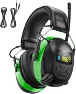 2025 AM/FM Radio Ear Protection Headphones with Backlit Digital Display, 120H Working Time, Rechargeable Hearing Protector, 30dB Noise Reduction Safety Earmuffs for Mowing, Construction, Work, Green - Image 2