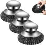 2026 New Steel Wool Scrubber, Stainless Steel Dish Scrubber with Handle for Cleaning Dishes, Iron Pots, Stoves, Wash Sink (3pcs) - Image 2