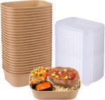 22OZ Disposable Kraft paper bowls with lids, Rectangle Food containers Soup Bowls Party Supplies Treat Bowls 50 PACK - Image 2