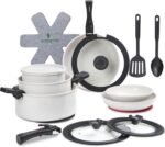 23 Pcs Nonstick Pots and Pans Set with 4 Detachable Handle, Ceramic Cookware Set Non Toxic, Induction Dishwasher Oven Safe Cookware Set, RV Kicthen Set Removable Handle, White Granite - Image 2