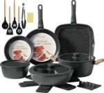 23Pcs Ceramic Cookware Set Non Stick Pots and Pans Set Non Toxic with Detachable Handle Induction Kitchen Cookware Set Space Saving, Oven & Dishwasher Safe, Black - Image 2