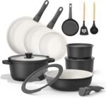 23Pcs Pots and Pans Set,Ceramic Nonstick Cookware Set with Removable Handles,PFAS/PFOA Free,Induction Compatiable,Oven & Dishwasher Safe,Stackable Space-Saving for Camping RV & Small Kitchens - Image 2
