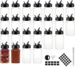 24 Pack 4oz Clear Plastic Spice Jars With Black Plastic Lids, Square Spice Bottles, Seasoning Containers with Chalk Labels, Pen, Funnel, Spice Containers For Kitchen Cabinet - Image 2