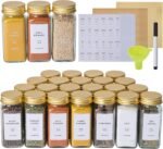 24 Pcs Glass Spice Jars with 576 Labels, 4oz Empty Square Spice Containers,Seasoning Bottles with Gold Metal Caps - Shaker Lids, Funnel and Pen Included - Image 2