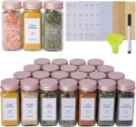 24 Pcs Glass Spice Jars with Labels and Pink Metal Caps, 4oz Empty Spice Containers with Shaker Lids, Funnel, Pen,Seasoning Storage Bottles for Spice Rack, Cabinet, Drawer - Image 2