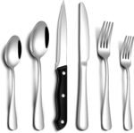 24 Pcs Silverware Set with Steak Knives Food-Grade Stainless Steel Flatware Set for 4 Mirror Cutlery Include Forks Spoons and Knives Set Dishwasher Safe Utensil Sets for Home Restaurant - Image 2