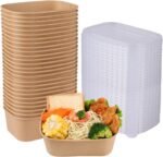 28 oz Disposable Kraft paper bowls with lids, Rectangle Food containers Soup Bowls Party Supplies Treat Bowls 50 Pack - Image 2