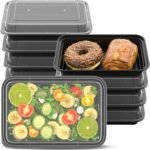 28oz Meal Prep Containers [50-Pack], Reusable Bento Box with Easy-Snap Leakproof Lids - Microwave, Dishwasher & Freezer Safe Food Storage, BPA-Free Plastic Lunch Containers (Black) - Image 2