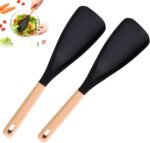 2PCS Cedar and Ash Spoon,Silicone Spatula Spoon,Cooking Spoon for Nonstick Cookwares,Multi Function Spatula Cooking Spoon with Wooden Handle,Cooking Spoons for Mixing,Scoop and Scrape - Image 2