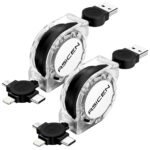 2Pack Multi Charging Cable, 3 in 1 Retractable Multiple Charger Cable, Fast Charging Cable, USB C Charger with Lightning/Micro/Type C for iPhone, iPad, Samsung, PS, Tablets & More (2, Black, 3.3ft) - Image 2