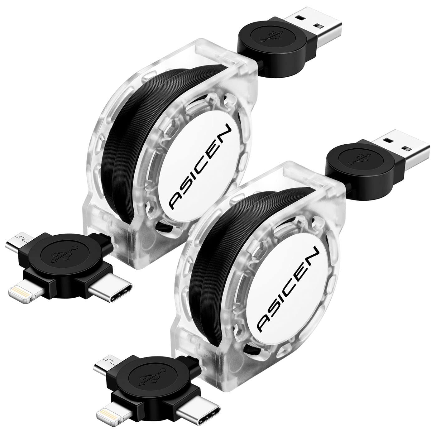 2Pack Multi Charging Cable, 3 in 1 Retractable Multiple Charger Cable, Fast Charging Cable, USB C Charger with Lightning/Micro/Type C for iPhone, iPad, Samsung, PS, Tablets & More (2, Black, 3.3ft) - Image 2