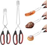 2Pcs Stainless Steel Scissor Tongs Cooking Scissor Tongs Food Tongs Kitchen Tongs Kitchen Baking Bread Food Tong Barbecue Grilling Tongs Tool for Flipping Food(Black+red,Size:9/11inch) - Image 2