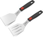 2Pcs Stainless Steel Spatula Set, Metal Turners for Kitchen Use, Metal Cooking Utensils for Cast Iron Skillet with Silicone Handle, Spatula Flipper for Frying Egg, Brownie, Cookies or Pancake - Image 2