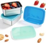 3-Pack Stainless Steel Snack Containers for Kids & Toddlers - 550ml (18oz) Leakproof Colorful Lids with Cute Dinosaurs | LFGB Certified, Stackable Metal Lunch Box for Daycare, School, Travel - Image 2