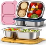 3 Pack Stainless Steel Snack Containers with Silicone Lids, Meal Prep Containers, Reusable 2 Compartment Food Storage Containers, Stainless Steel Box for Lunch, Office, Travel - Image 2