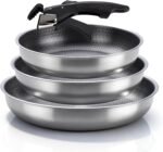 3-Piece Stainless Steel Frying Pan Set with Detachable Handle, Nonstick Omelet Pans, Multiple Sizes Skillet for Cooking, Dishwasher Safe (Size 10,11,12.5 inch) - Image 2