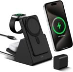 3-in-1 Wireless Charging Station: Portable 10000mAh Power Bank Charger Compatible for Phone Air/17/16/15/14/13/12 Series and Watch - Detachable Magnetic Charging Stand Black - Image 2