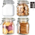32oz Glass Food Storage Jars with Airtight Clamp Lids,Set of 4 Airtight Glass Canister Square- Clear Storage Container for Kitchen Container Storing Sugar, Flour, Cereal,Coffee,Spice… - Image 2