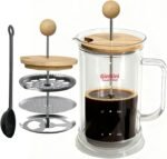 34-Ounce plastic free French Press Coffee Maker, Double Wall Glass coffee press, Stainless Steel Filter and Shaft, Bamboo Knob and Lid, Heat-Resistant tea french press no plastic large tea maker - Image 2