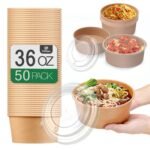 36Oz 50Pcs Large Paper Bowls with Lids, Disposable Soup Serving Bowls Bulk Party Supplies for Hot/Cold Food, Soup (36 OZ) - Image 2