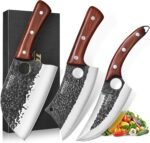 3PCS Butcher Knife Set, Hand Forged Serbian Chef Knives & Meat Cleaver & Viking Knives, Meat Cutting Kitchen Knife Set for Home, Outdoor Cooking, Camping BBQ Gift Idea Men - Image 2