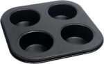 4 Cup Muffin Pan Mold, Non-stick Cupcake Baking Pan Mini Pie Pans, Carbon Steel Cake Mould Muffin Tray Standard Baking Mold Pan for Oven Baking(Black) - Image 2