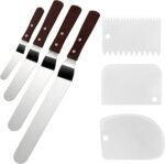 4 Packs Offset Spatula, Stainless Steel Cake Icing Spatula Set 4” 6” 8” 10”with Wooden Handle and 3 Packs Cake Smoother Scraper Set for Cake Decorating, Baking (Angled) - Image 2