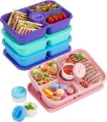 4 Pcs Bento Snack Box Containers, 4 Compartment Divided Stackable Food Storage Containers with Lids, Meal Prep Lunch Container with Sauce Cups - Image 2