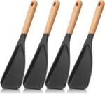 4 Pcs Cooking Spoons for Nonstick Cookware 12 Inch Silicone Spoon Spatula with Wood Handle for Cooking, Serving, Mixing, Scoop, and Scrape(Black) - Image 2