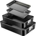 4 Pcs Deep Lasagna Baking Pan for Oven, 16/13.8/10 Inch Baking Dishes for Oven, Roasting Pans with Stainless Steel Handles, Heavy Duty Bakeware for Cake and Brownie - Image 2