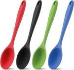 4 Pcs Large Mixing Spoon Silicone Cooking Spoons Colored Heat Resistant Spoons Nonstick Silicone Serving Spoons for Kitchen Cooking Baking Stirring Cooking Mixing (Red Black Green Blue) - Image 2